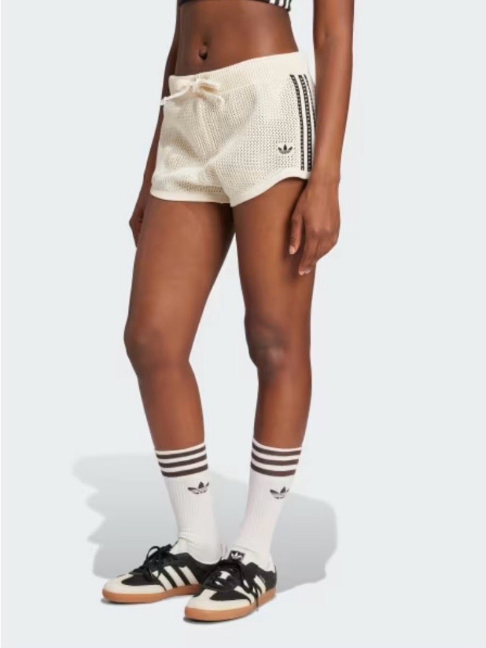 NWT $65 Adidas Originals Size Medium Ivory Color Crochet Sprinter Shorts